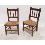 Pair of early 20th century child's rush seated chairs on turned front legs and stretchers (2)