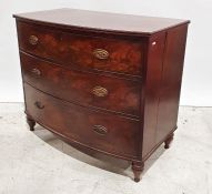 19th century mahogany bowfront chest of three drawers, on turned supports, 100cm x 88cm