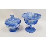 Victorian blue slag glass pedestal bowl by Henry Greener, the circular body decorated with union
