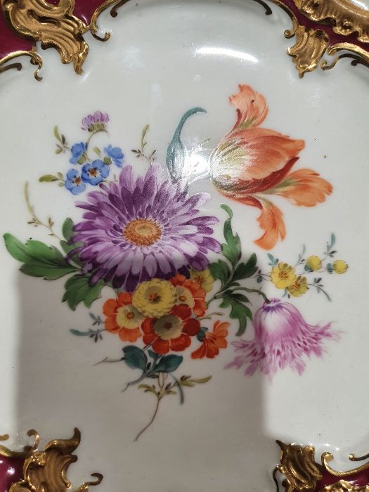 Circular floral and gilt decorated dish with blue cross swords mark to reverse, 30cm high and a - Image 4 of 20