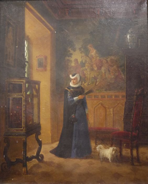 Attributed to Ernst Josefson (Swedish, 1851-1906) Oil on canvas Interior scene with tapestry and