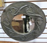 Circular mirror in Art Nouveau style embossed frame, 43cm diameter