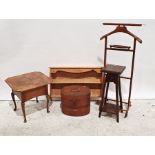 Various assorted items to include mirrors, walnut sewing table, hat box, aspidistra stand, etc (9)