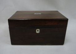 19th century rosewood jewellery box of rectangular form, fitted interior and secret drawer under