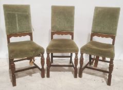 Set of six oak framed green upholstered back and seated 20th century dining chairs (6)