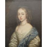 18th century English school Oil on canvas Half length portrait of a lady in pearl necklace, 35cm x