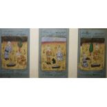 Persian school Set of three watercolours Cooking scenes (framed as one), with inscriptions, 16.5cm x