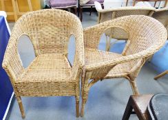 Set of three wicker and cane tub-type chairs (3)