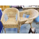 Set of three wicker and cane tub-type chairs (3)
