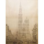John Coney Engraving  "Cathedral Antwerp", printed signature to the margin, 54cm x 39.5cm