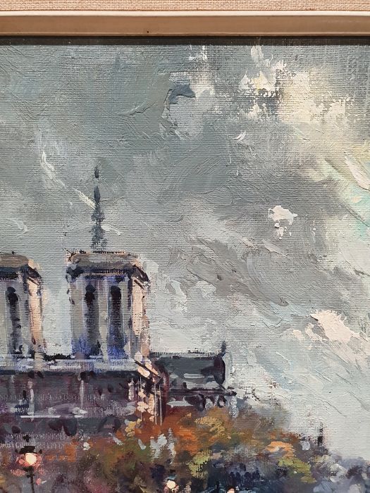 Antoine Blanchard (1910-1988)  Oil on canvas Paris street scene with Notre Dame in stormy weather, - Image 8 of 16