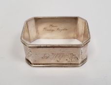 1930's rectangular silver napkin ring, initialled 'RMW', Birmingham 1933 and a 20th century silver-