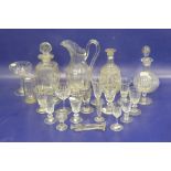 Antique cut glass water jug, panelled (with staple repair), an assortment of 19th century cut