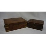 19th century rosewood and mother-of-pearl inlaid box and a mahogany and brass-bound writing slope (