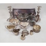 Assorted flatware, candlesticks, teapot, jugs, trays, etc, two cased canteens of flatware and a