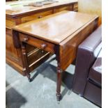 19th century mahogany pembroke table with single drawer, on turned supports
