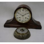 Comitti mahogany-cased Napoleon's hat-shaped mantel clock and a barometer (2)