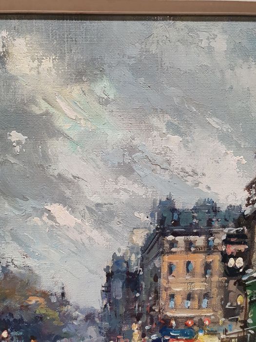 Antoine Blanchard (1910-1988)  Oil on canvas Paris street scene with Notre Dame in stormy weather, - Image 6 of 16