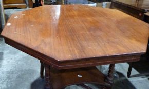 Late 19th/early 20th century walnut octagonal centre table on turned supports with shaped undertier,