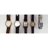 Six assorted lady's and gentleman's modern watches, a sewing machine pendant on chain, a butterfly