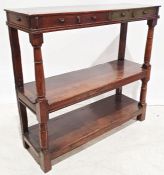 Possibly 18th century three-tier oak buffet with rectangular top and two rectangular tiers under,