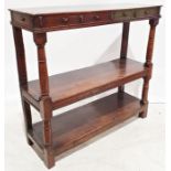 Possibly 18th century three-tier oak buffet with rectangular top and two rectangular tiers under,