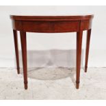George III-style mahogany demi-lune shaped card table with boxwood and ebony stringing, whelkshell