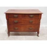 Early 20th century chest of two short over two long drawers, all raised on china castors, 101cm x