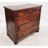 Antique oak and pine chest of four long graduated drawers with brass pear-shaped drop handles,