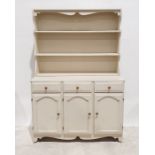 20th century white painted dresser, the top with two shelves above base of three drawers, three