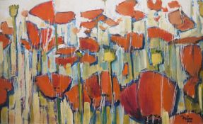 Attributed to Gato-Frias (b.1947) Oil on board Poppy field, signed lower right and dated 84, 35cm