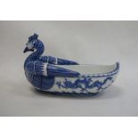 Underglaze blue decorated Asian dish in the form of a rooster, 21cm wide  Condition ReportPlease see
