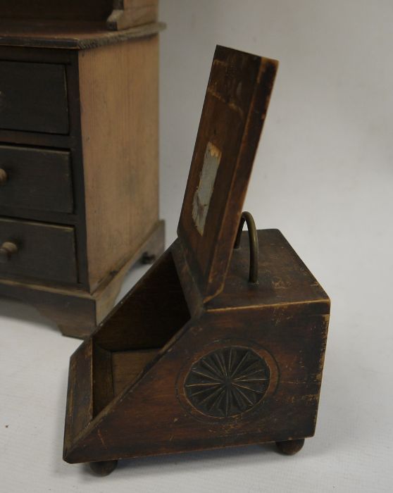 Apprentice-type pieces to include miniature dresser with open shelves and assorted drawers, an oak - Image 2 of 3