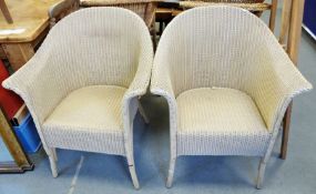 Pair of Lloyd Loom-style tub chairs finished in cream (2)