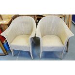 Pair of Lloyd Loom-style tub chairs finished in cream (2)