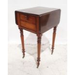 19th century mahogany worktable, the rectangular top with drop leaves and rounded corners, fall-