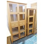 Three assorted display cabinets in beech frames, glazed doors (3)