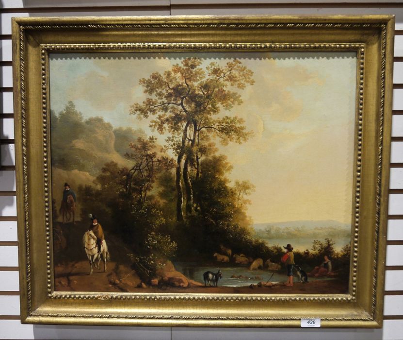 Manner of Aelbert Cuyp (19th century school) Oil on canvas  Figures on horseback and man tending - Image 2 of 2