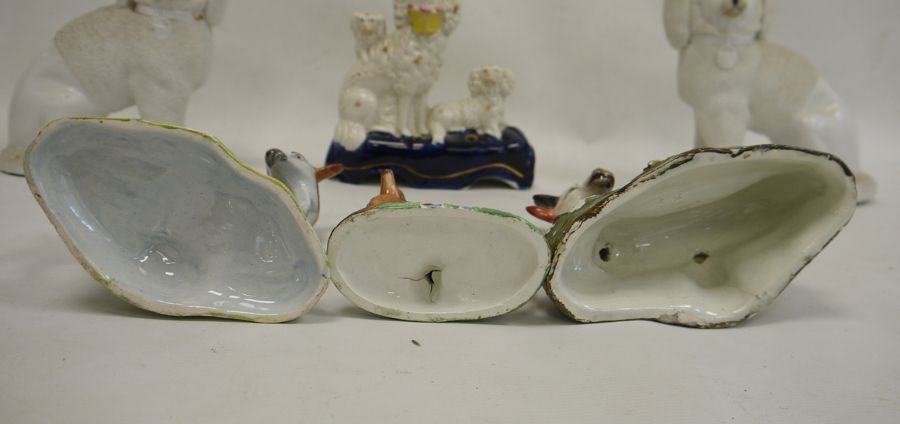 Staffordshire pottery deer, another stag, a spaniel group, a stag with bocage and a pair of china - Image 2 of 3