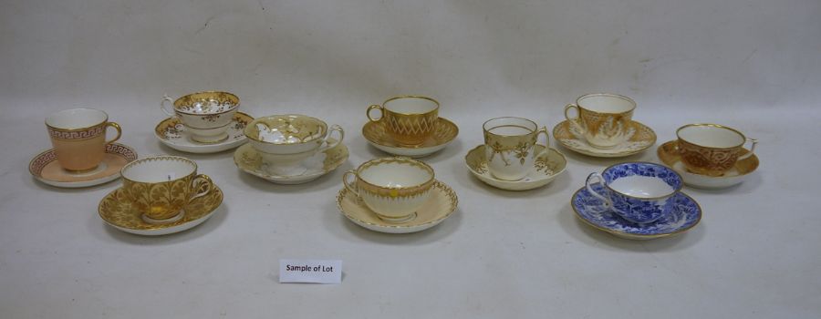 26 assorted 18th/19th century teacups and saucers to include Derby and Spode, all mainly in peach,