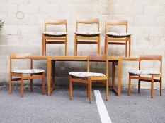 Mid century modern Danish - style extending dining table of rectangular form, with extending leaves,