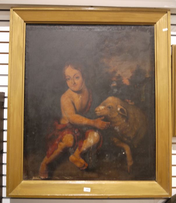 18th century school Oil on canvas  Boy with lamb, 87cm x 73cm - Image 2 of 2