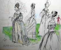 20th century school Charcoal and pastel study Theatre costume designs for Elizabeth Spriggs and