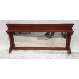 Late 19th/early 20th century mahogany and satinwood banded overmantel mirror, 108cm x 47cm
