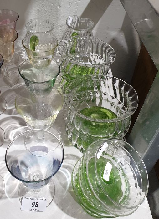 Various tinted, coloured and clear liqueurs, two green and clear moulded cream jug, various matching - Image 3 of 3