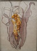Textile wall hanging picture of corn on the cob, 74cm x 54cm