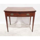 Bowfront single drawer mahogany side table on square section tapering supports and a single drawer