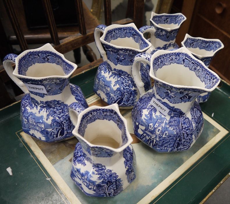 Quantity of blue and white Masons 'Vista' pattern graduated jugs, Spode 'Italian' pattern mug, etc - Bild 5 aus 8