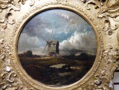 School of Henry Bright (1814-1873) (Norwich school) Oil on canvas Windmill scene, indistinctly