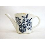 18th century Lowestoft porcelain feeding cup printed in blue with floral sprays, butterfly and